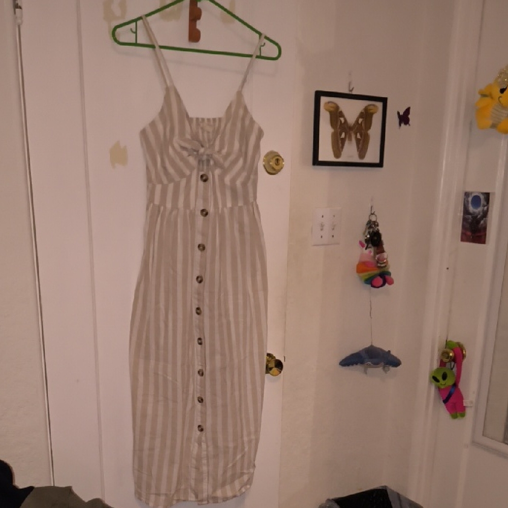 Japna | Beige Striped Maxi Dress with Buttons